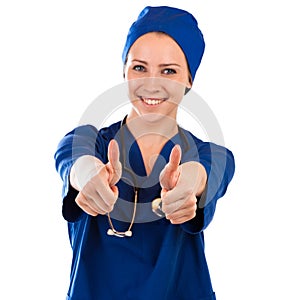 Nurse showing thumbs up success sign