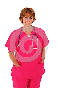 Nurse Standing With Pink Scrubs