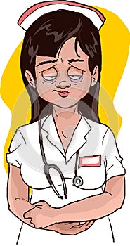 Nurse suffer from sleep deprivation because working overtime, vector illustration