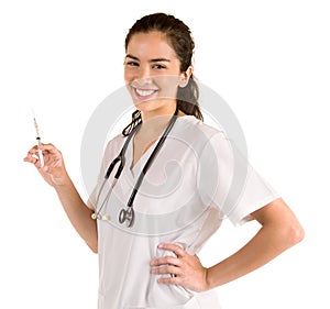 Nurse with Syringe Looking at You for an Injection