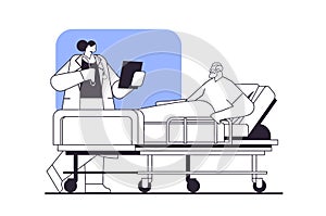 nurse taking care of sick senior man patient lying in hospital bed care service concept horizontal