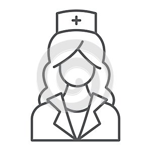 Nurse thin line icon, medicine and clinical, woman