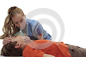 Nurse using resuscitation mask