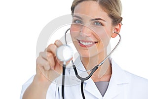 Nurse using stethoscope