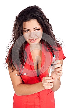 nurse or woman doctor with syringe