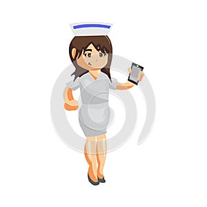 Nurse Woman hospital character clothes healthcare mascot Hold Phone