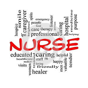Nurse Word Cloud Concept in Red Caps