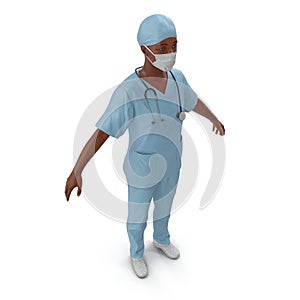 Nurse or young doctor standing in full body isolated on white. 3D illustration