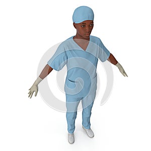 Nurse or young doctor standing in full body isolated on white. 3D illustration