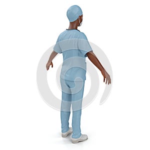 Nurse or young doctor standing in full body isolated on white. Rear view. 3D illustration