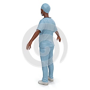 Nurse or young doctor standing in full body isolated on white. Rear view. 3D illustration