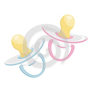 Nursery baby pink and blue pacifiers set.