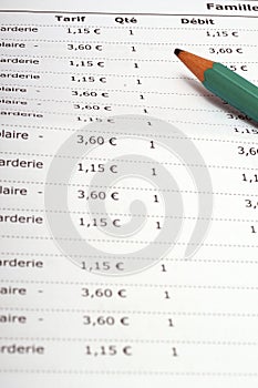 Nursery and cafeteria school bill listing in France