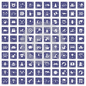 100 nursery icons set grunge sapphire