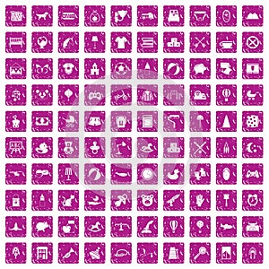 100 nursery icons set grunge pink