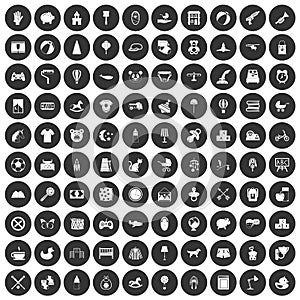 100 nursery icons set black circle