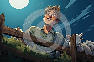 Nursery illustrations - Boy Dreaming Sheeps. AI Generated