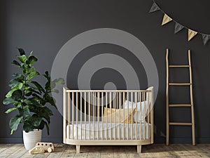 Nursery interior in scandinavian style. 3d render