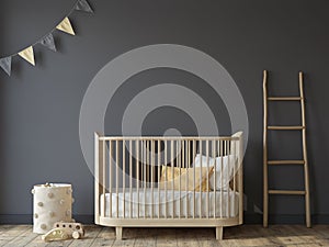 Nursery interior in scandinavian style. 3d render