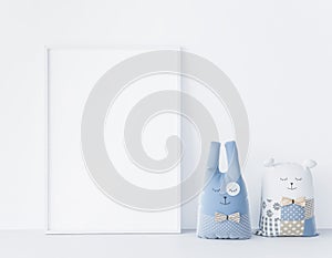 Nursery mock up with blank board and plush toys