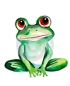 Nursery print, background card banner with a frog on a white background in the style of a children\'s watercolor