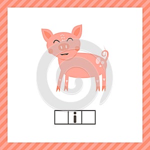 Nursery print cute funny pink pig isolated on white background. Educational logic game for preschool and school age