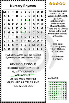 Nursery rhymes themed word search puzzle photo