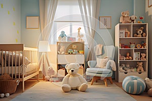 Nursery room bathed in soft morning light. AI Generated