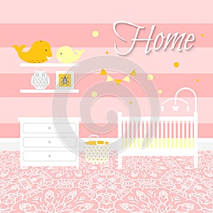 Nursery room with furniture. Baby interior.