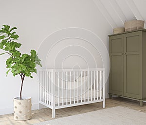 Nursery in scandinavian style. 3d render