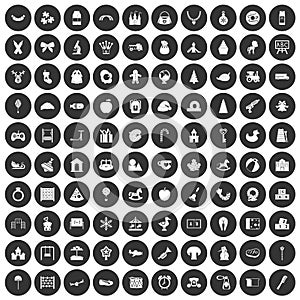 100 nursery school icons set black circle