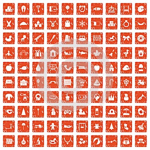 100 nursery school icons set grunge orange