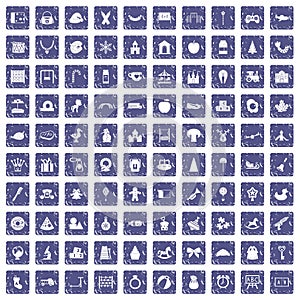 100 nursery school icons set grunge sapphire