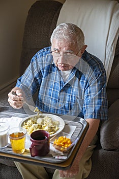 Nursing Home, Assisted Living, Elderly Man Eating Food, Dinner