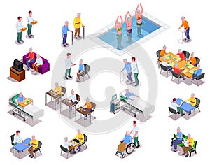 Nursing Home Isometric Icons Set