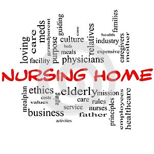 Nursing Home Word Cloud Concept in red and black