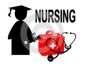 Nursing student nurse school graduate graduation grad stethoscope first aid kit medical illustration icon