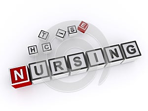 nursing word block on white
