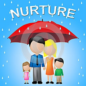 Nurture Kids Shows Umbrellas Supporting And Offspring photo
