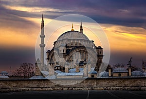 Nuruosmaniye Mosque on a evening sky background, Istanbul, Turkey