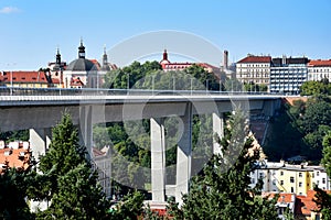 Nusle Bridge Prague city stock images