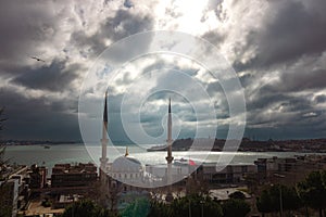 Nusretiye Mosque and Istanbul view with cloudy sky from Cihangir photo