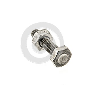 Nut and bolt isolated,close up on white background