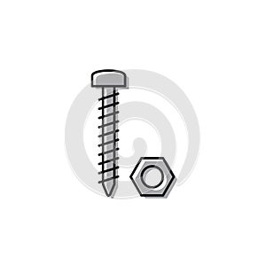Nut and bolt vector icon isolated on white background
