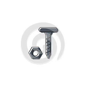 Nut and bolt vector icon symbol isolated on white background