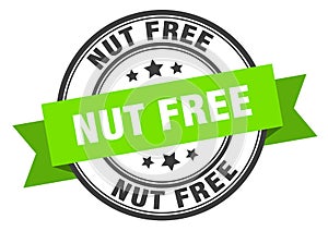 nut free label sign. round stamp. band. ribbon