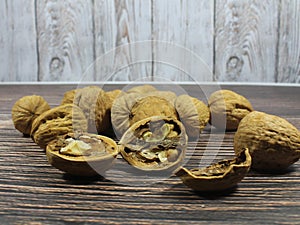Nut fruit dried fiber natural fiber walnut shell health good seed photo