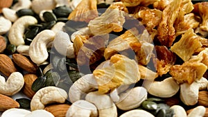 Nut and fruit nutritional mix of dried almond, cashew, pumpkin seeds
