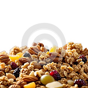 Nut Granola A handful of crunchy granola clusters featuring a blend of nuts and dried