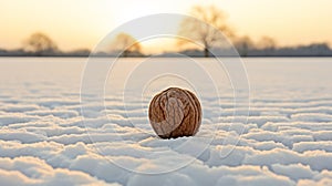 Lonely Walnut On Snowfield: A Stunning Naturalistic Photo photo